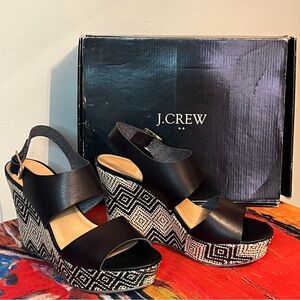 J. Crew Black Wedges with Geometric Pattern